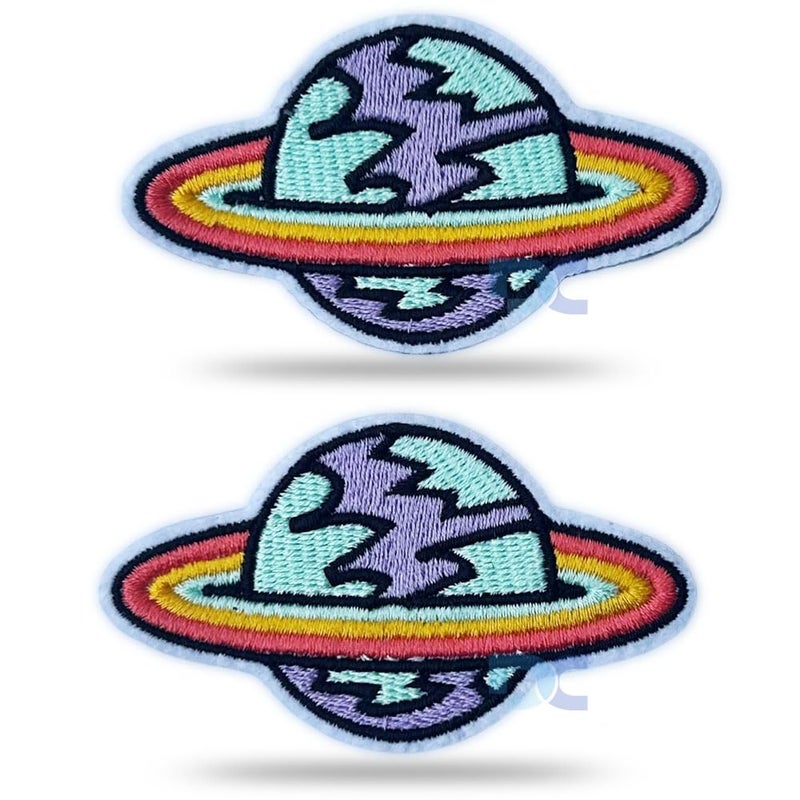 Daily Crafts Daily Crafts 2 pcs Space Planets Embroidered Patch Ironon Patch DIY Clothes Sticker Trim Embellishments Applique Planet with Rings Colorful  - Image 2