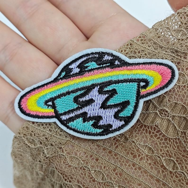 Daily Crafts Daily Crafts 2 pcs Space Planets Embroidered Patch Ironon Patch DIY Clothes Sticker Trim Embellishments Applique Planet with Rings Colorful  - Image 3