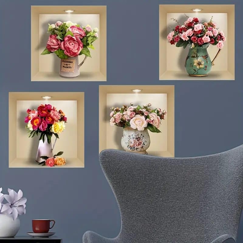 AARKRI SALES 3D Type Wall Paper Stickers | Sqare Flower Pot Wallpaper Self Adhesive Stickers | 3D DIY Frame Size -30 cm x 30 cm (Pack of - 4pcs) (Rose) - Image 5