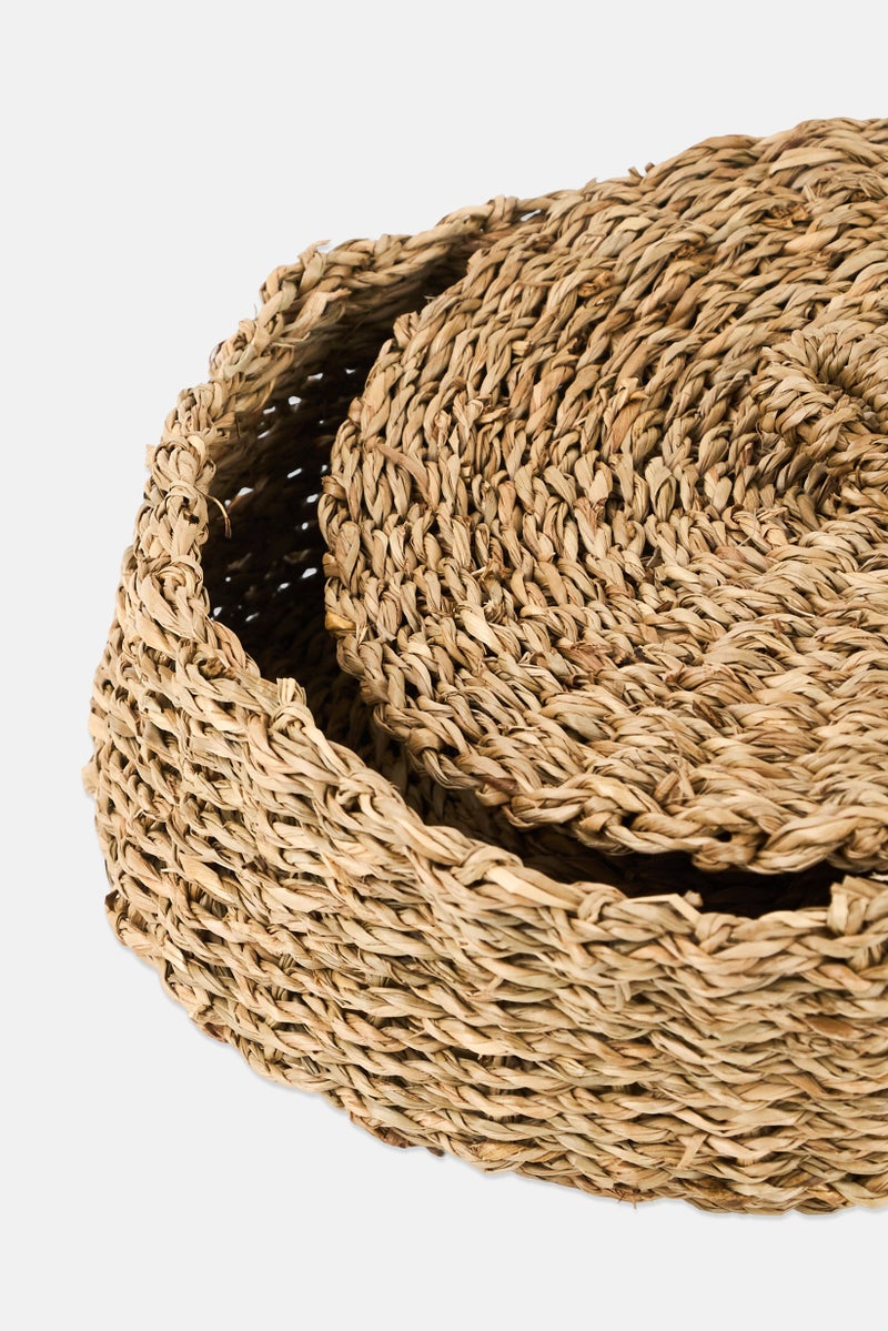 Muy Mucho Sea Grass Round Basket With Lid, Natural - Image 3