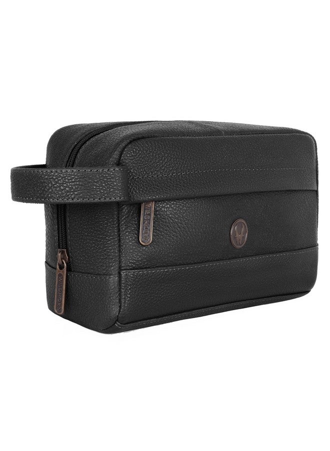 Wildhorn حقيبة مستحضرات التجميل الجلدية وايلد هورن للرجال والنساء - حقيبة دُوب للسفر كبيرة لحقيبة مستحضرات التجميل. منظم مستحضرات التجميل (أسود)، 9.5 سم - Image 1