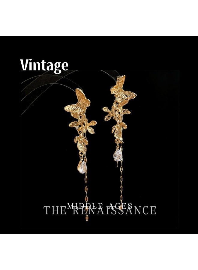 Vintage Butterfly Tassel Long Earrings | Exaggerated Retro Zircon Earrings - Image 1