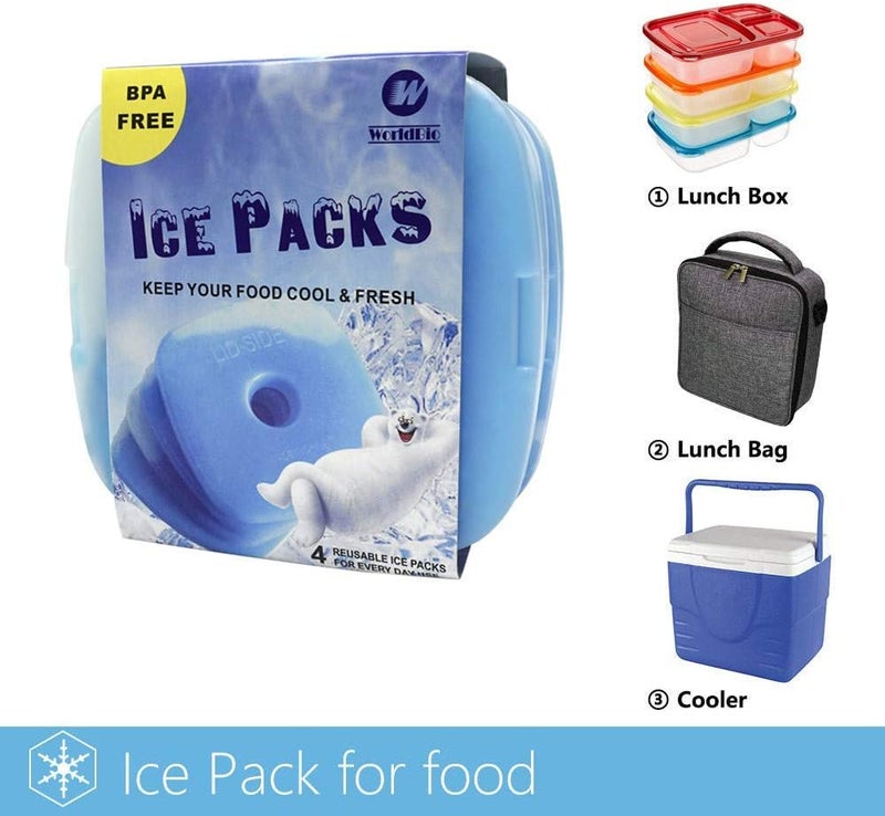 WORLD-BIO Ice Packs for Cooler Long Lasting Reusable Freezer Packs for Lunch Box, Lunch Bag, Cooler Bag for Work, School, Picnic, Camping, Fishing and More, Keep Beverages Foods Cold & Fresh - Image 4