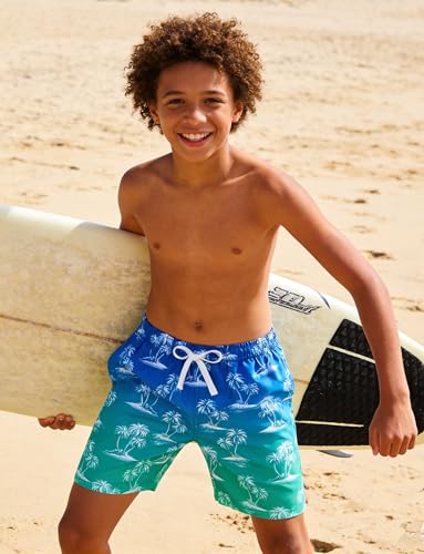 ZenGents Boys Swim Trunks Size 10-12 Boy Hawaiian Palm Tree Bathing Swimming Suit with Compression Liner Kids Tropical Board Shorts Swimsuit Swimwear 12-14 - Image 2