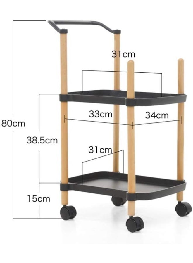 Spaceshoop Plastic Utility Cart, with Handle And Wheels Wooden Legs Storage Table Bedroom Hotel Restaurant Cafe Dining Cart for storage of items in the beauty salon (white, 2 Tier)  - Image 4