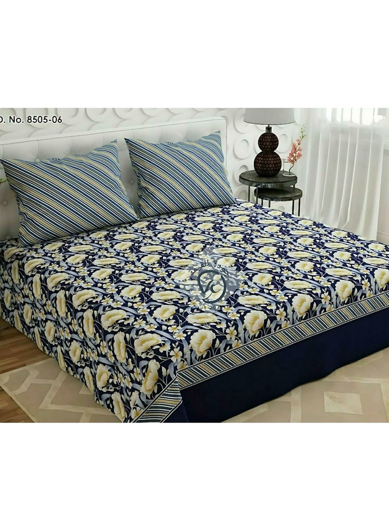 Double Bed sheet Set King Size- Cotton Bedsheet Printed with Pillow Covers