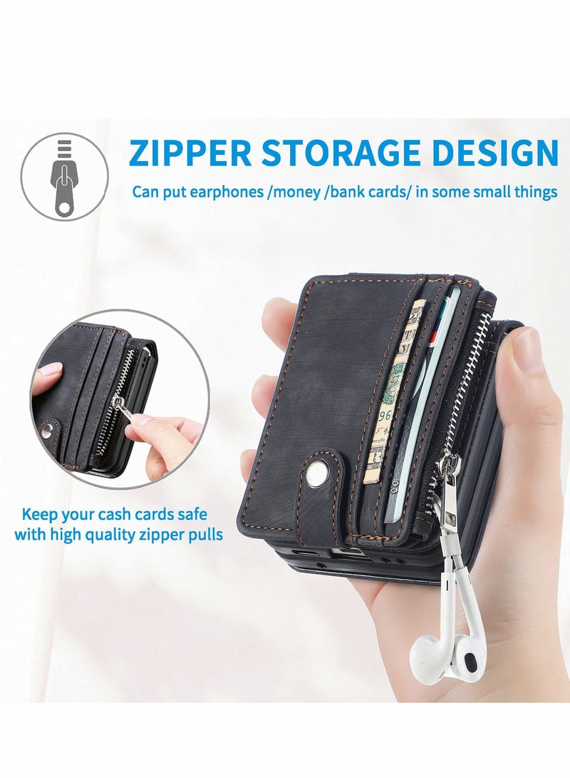 Excefore Galaxy Z Flip 4 Wallet Case with Card Holder 2 in 1 Detachable Zipper Wallet, Slim Fit Retro PU Leather Protective Flip Phone Cover for Samsung Galaxy Z Flip 4 5G 2022  - Image 4