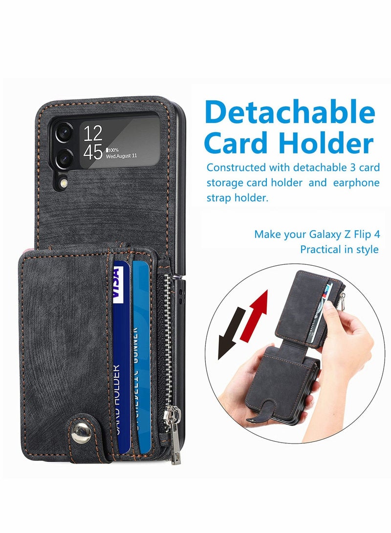 Excefore Galaxy Z Flip 4 Wallet Case with Card Holder 2 in 1 Detachable Zipper Wallet, Slim Fit Retro PU Leather Protective Flip Phone Cover for Samsung Galaxy Z Flip 4 5G 2022  - Image 2