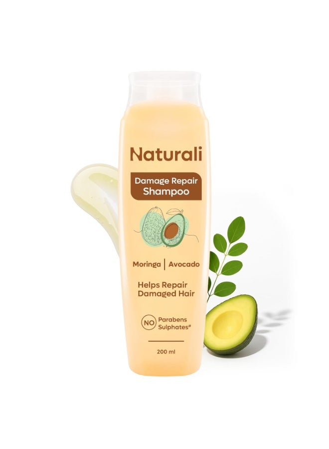 طبيعي شامبو ناتشورالي لإصلاح الشعر التالف | يُحسّن الشعر التالف في 4 استخدامات فقط | بزيت الأفوكادو والمورينجا | خالٍ من الكبريتات | للنساء | شامبو للشعر المجعد والجاف | خالٍ من البارابين | 200 مل - Image 1