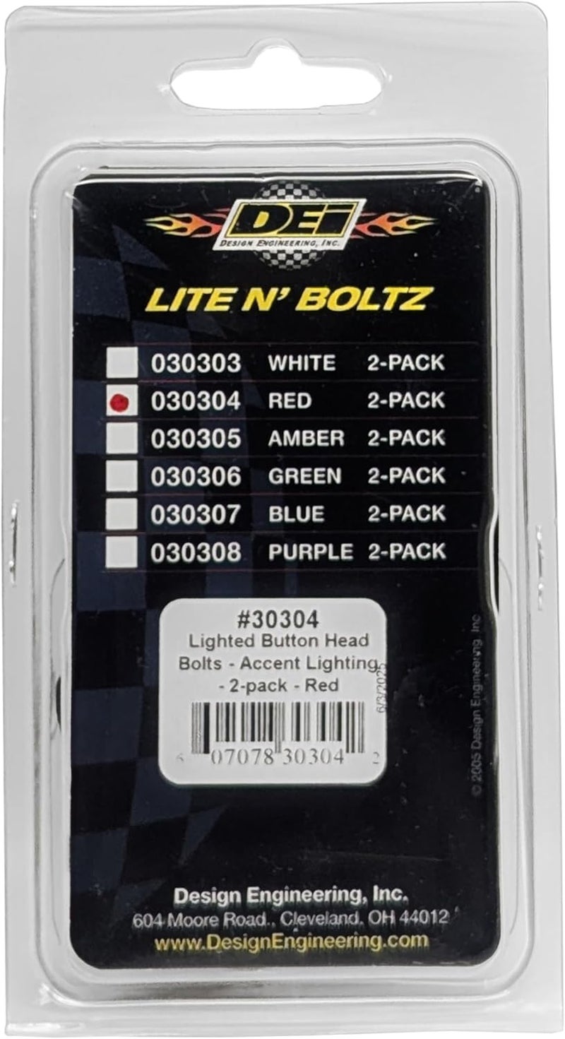 Design Engineering 030304 Lite'N Boltz Red Accent Lighting - LED Lighted Button Head Bolts (Pack of 2) - Image 3