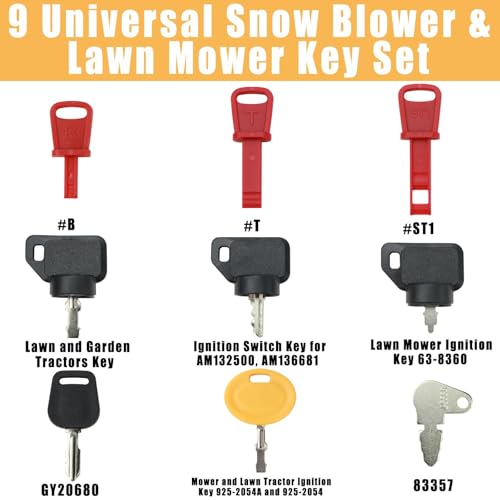 MANUTEX Lawn Mower Keys Set 9 Pcs for Cub Cad-et M-TD John De-ere Hus-qvarna To-ro Craft-sman Kub-ota Troy-Bi-lt Snow Engines 625-05000 63-8360 532411935 AM132500 GY20680 83357 925-2054A Snow Blower Keys - Image 2