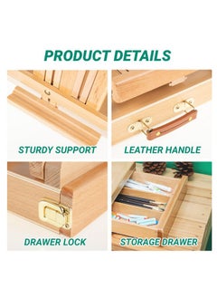 Falling In art Falling in Art Studio Sketchbox Easel, Adjustable Beechwood Tabletop Easel Box for Painting, Portable Desktop Easel with Storage Drawer, Suitable for Beginners and Artists  - Image 4