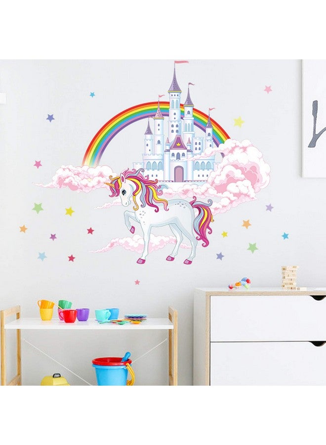 ROFARSO Colorful Unicorn Castle Stars Rainbow Clouds Large Wall Stickers Peel and Stick Removable Wall Decals DIY Decorations Decor for Nursery Baby Girls Bedroom Playroom Living Room - Image 3