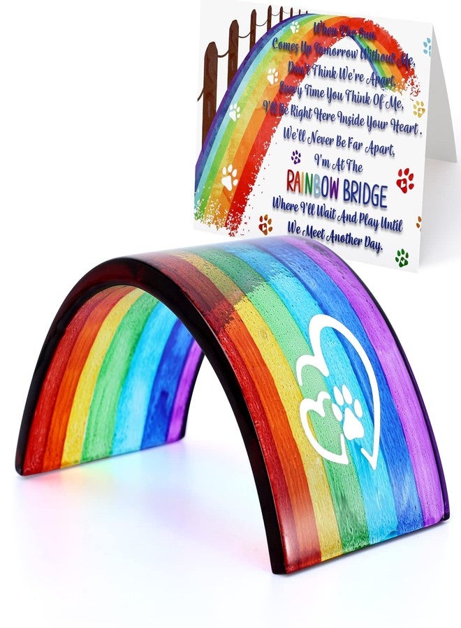Huray Rayho Rainbow Bridge Fused Glass 3D Colorful Bridge with Sympathy Card Memorial Gift for Dog Cat Guinea Pig Lover Pet Lost Present Sorry Gift Set of 2 - Image 1