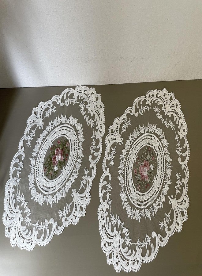 BUYSK 4 Pieces Retro Lace Placemats, Embroidered Cup Mats Table Mats, French Crochet Doilies, White (Bouquet in Oval) - Image 2