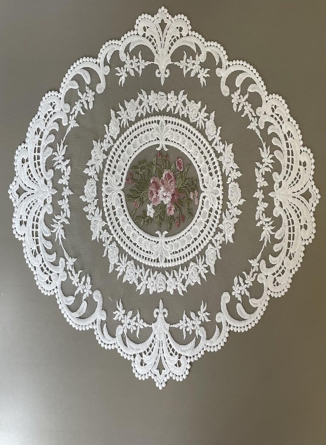 BUYSK 4 Pieces Retro Lace Placemats, Embroidered Cup Mats Table Mats, French Crochet Doilies, White (Bouquet in Oval) - Image 1