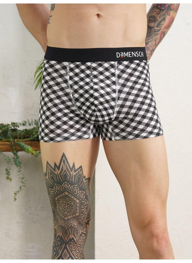 DaMENSCH DAMENSCH Men's Modal Trunks (Pack of 2) (DAM-PRIN-T-ABC-BCM-PACK-2-MIX-L_Aqua Blue Check, Black Check & Mate_L)  - Image 4