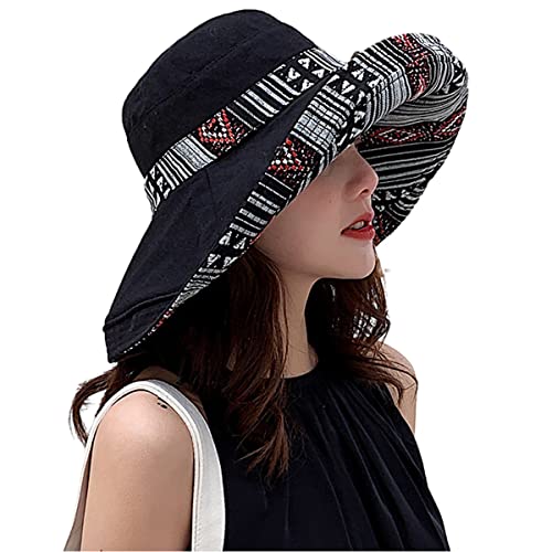 HUAMULAN Women Bohemian Wide Brim Sun Hats Wired Edge Summer UPF Hat for Beach Hiking Garden Travel Lawn Work Chin Strap - Image 1