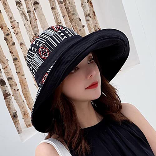 HUAMULAN Women Bohemian Wide Brim Sun Hats Wired Edge Summer UPF Hat for Beach Hiking Garden Travel Lawn Work Chin Strap - Image 4
