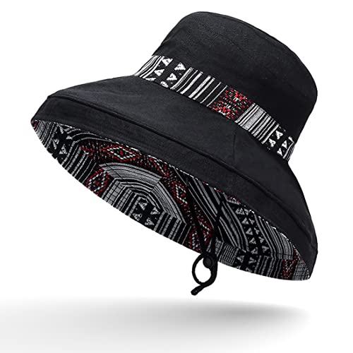 HUAMULAN Women Bohemian Wide Brim Sun Hats Wired Edge Summer UPF Hat for Beach Hiking Garden Travel Lawn Work Chin Strap - Image 2