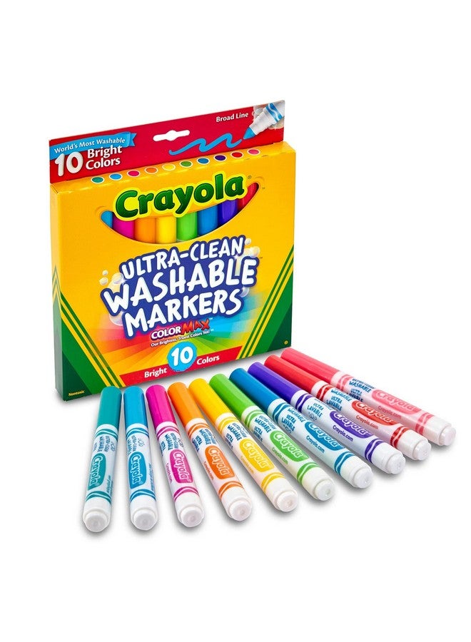 Crayola Ultra Clean Washable Markers (10 Count), Broad Line Markers For Kids, Great For Crafting & School Supplies, Nontoxic - Image 2