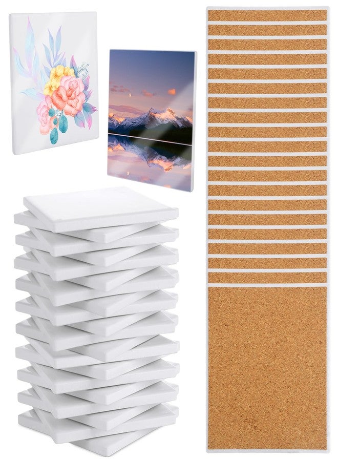 AKOLAFE 20 Sets Sublimation Coasters Blanks with Cork Back Ceramic Tile 4x4 Tiles Ceramic Tiles for Crafts Glossy Glazed Tile Coasters Blanks for Sublimation Thermal Transfer Painting - Image 1