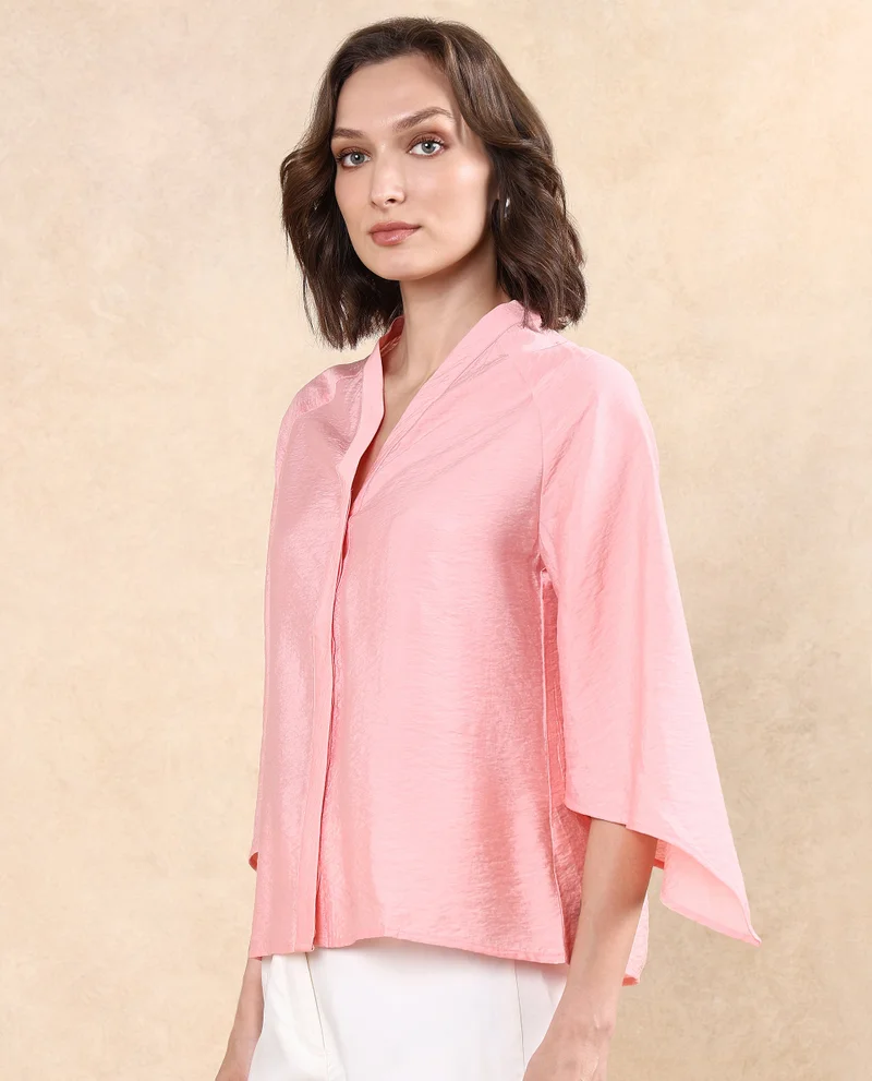 Rareism Women's Modern Chic V-Neck Asymmetric Sleeve Top
