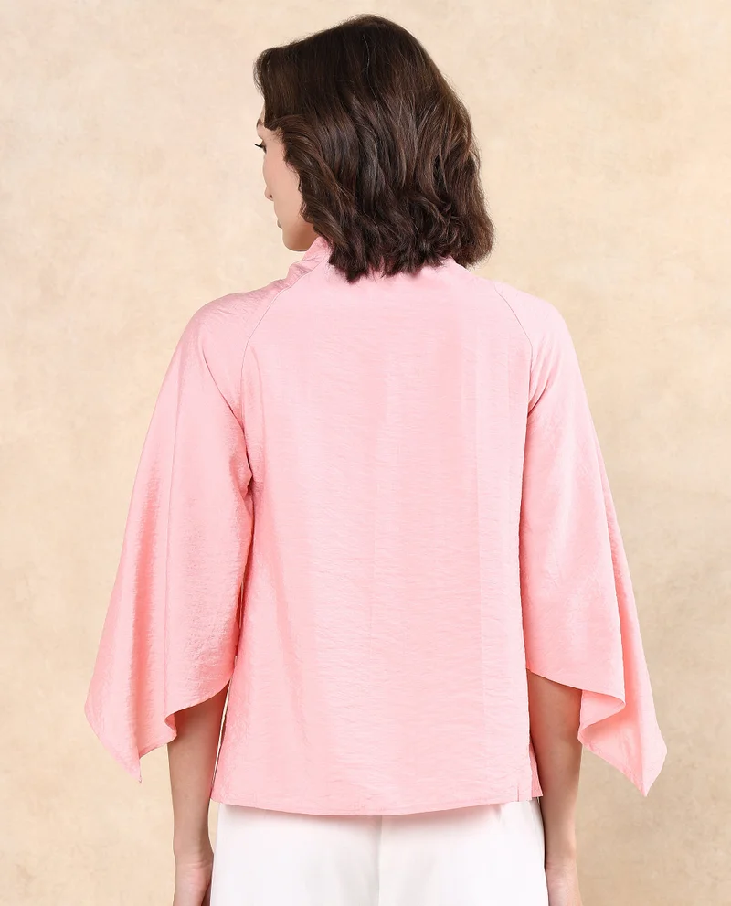Rareism Women's Modern Chic V-Neck Asymmetric Sleeve Top