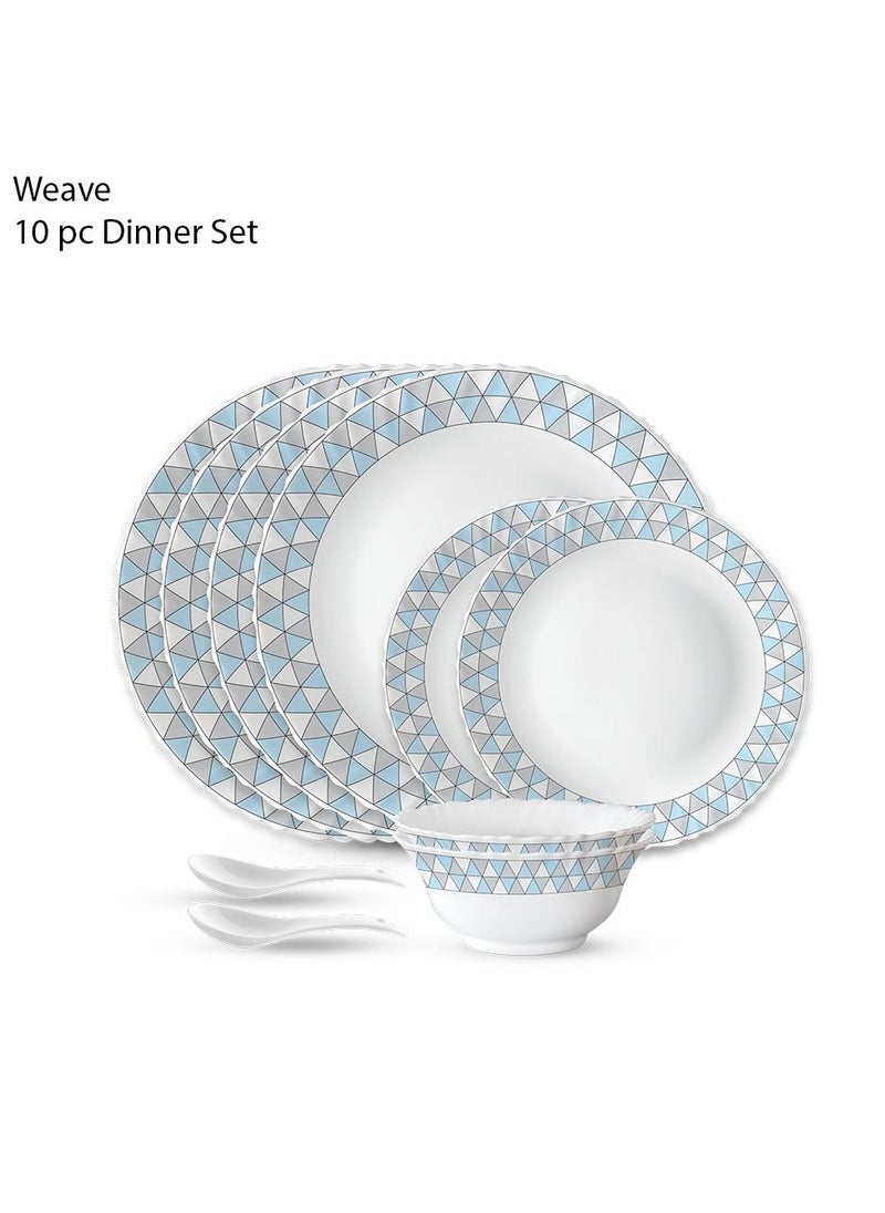 British Chef 10 Piece Opalware Dinner Set | Microwave & Dishwasher Safe-Weave Dinnerware Set With 4 Piece Dinner Plates, 2 Pcs Side Plates, 2 Pcs Soup Bowls, 2 Pcs Spoons | Chip & Scratch Resistant, White  - Image 1