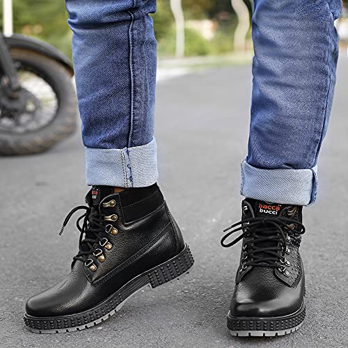 Bacca Bucci Men's Storm Surge Water Resistant Premium Oil Full Grain Leather Insualted/Rugged/Height Increaser Work Boots-Black, 9 UK - Image 4