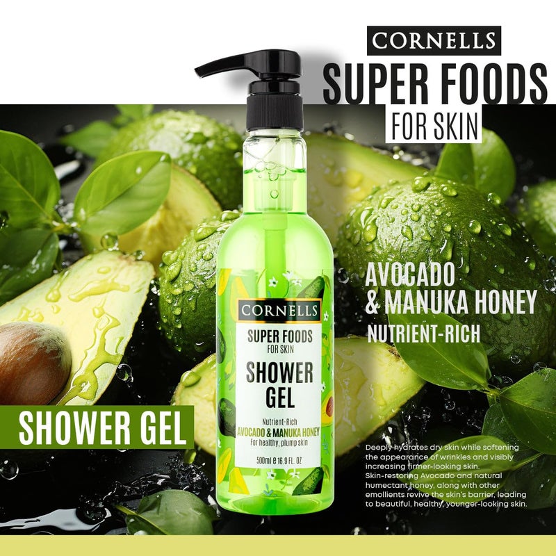 Cornells Wellness Super Foods For Body Care Avocado & Manuka Honey Shower Gel 500ml, Nutrient Rich Body Wash, Refresh, Instant Moisturizing, Hydrating Formula, Long Lasting Scent, For All Skin Types - Image 2