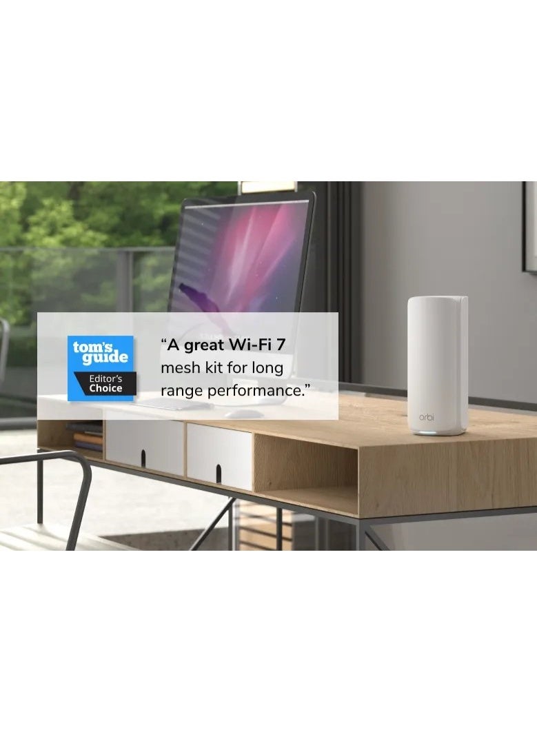 NETGEAR Orbi 870 Series RBE873 Tri-Band WiFi 7 Mesh System (3-Pack), Up to 21Gbps, BE21000, Covers Up to 9,000 sq.ft, Supports 150+ Devices, 6GHz/5GHz/2.4GHz, 10GbE WAN + 2.5GbE LAN, WPA3 Security, Router + 2 Satellites | RBE873-100EUS white - Image 3