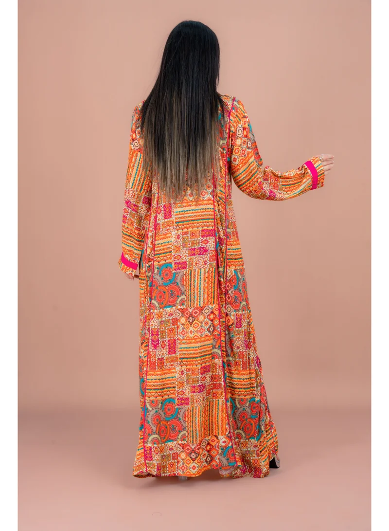 IKKXA Pattern Printed Modern Jalabiya IK078 Orange