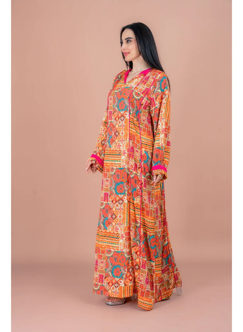 IKKXA Pattern Printed Modern Jalabiya IK078 Orange