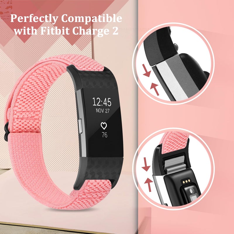 TumpCez أشرطة مطاطية TumpCez متوافقة مع سوار Fitbit Charge 2، حزام بديل ناعم قابل للتعديل من النايلون المرن للنساء والرجال في Fitbit Charge 2 - Image 2