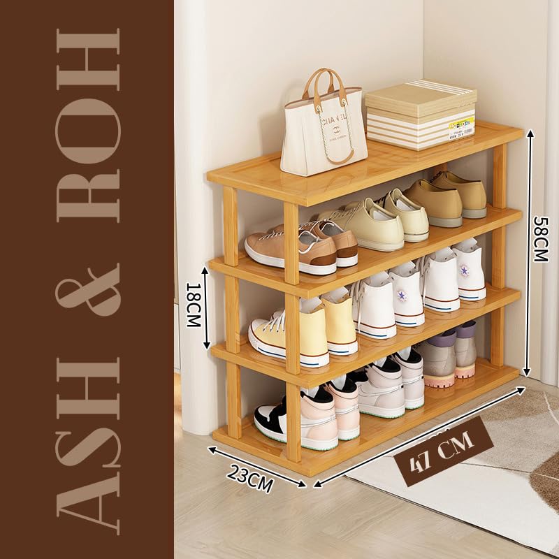 Ash  Roh Ash & Roh Bamboo Shoe Rack - Vertical Shoe Rack for Small Spaces, Tall Narrow Shoe Rack Organizer for Closet Entryway Corner Garage and Bedroom,Skinny Shoe Shelf (47 cm, 4 Section) - Image 2