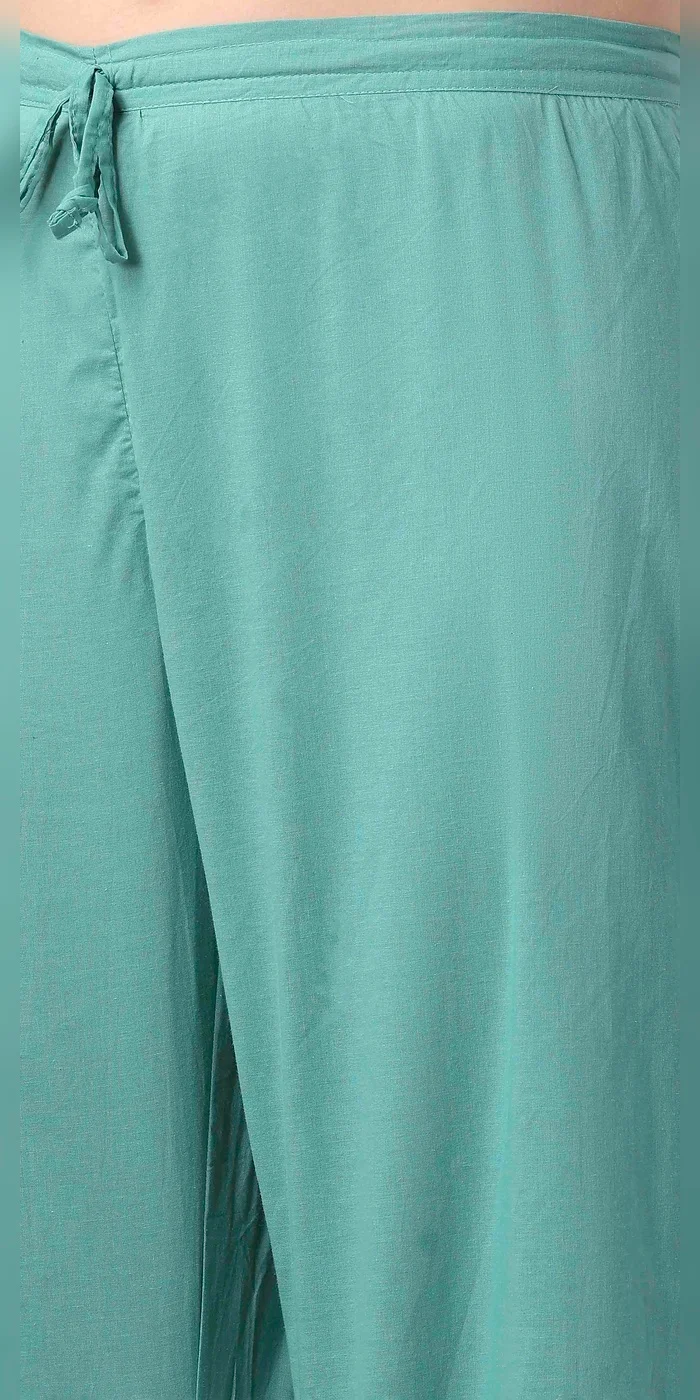 Biba  Women Turquoise Cotton Anarkali Kurta Palazzo Suit Set  | Best Price UAE