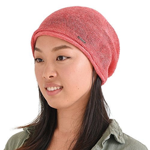 CHARM Linen Beanie Hat for Summer - Mens Slouchy Beanie Womens Baggy Knit Cap Cooling Hat Red - Image 1