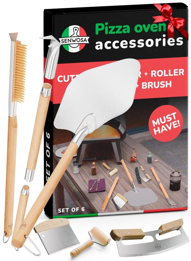 Senwosa Premium Pizza Oven Accessories Kit - 6-Piece Set for Home Pizza Making: Includes Pizza Peel, Oven Brush, Bubble Popper Turner, Rocker Cutter, Dough Roller & Scraper - Image 1
