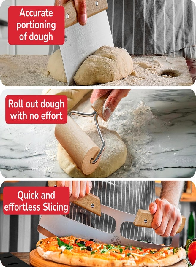 Senwosa Premium Pizza Oven Accessories Kit - 6-Piece Set for Home Pizza Making: Includes Pizza Peel, Oven Brush, Bubble Popper Turner, Rocker Cutter, Dough Roller & Scraper - Image 4