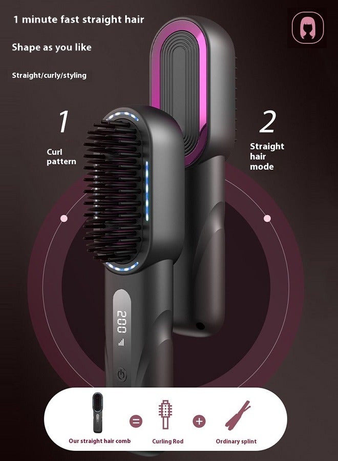 Cordless Hair Straightener Brush, Mini Slim Hot Brush, Electric Hair Styler Brush, Portable Heated Straightening Brush, Electric Hair Styler Brush for Travel, Party - Image 3