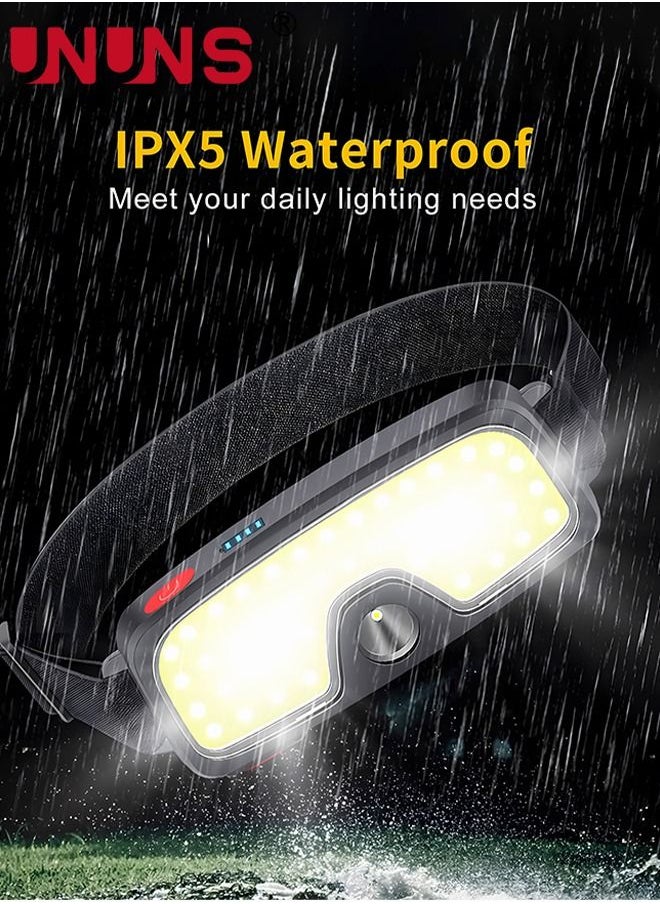 UNUNS Headlamp Flashlight,Rechargeable Headlight,Hands-Free Headlamps,LED Head Light Band,Strip Cob Headlamp,5000 Lumen Wide Beam,5 Lighting Modes,Waterproof Headlight For Camping Fishing Running Hiking  - Image 5