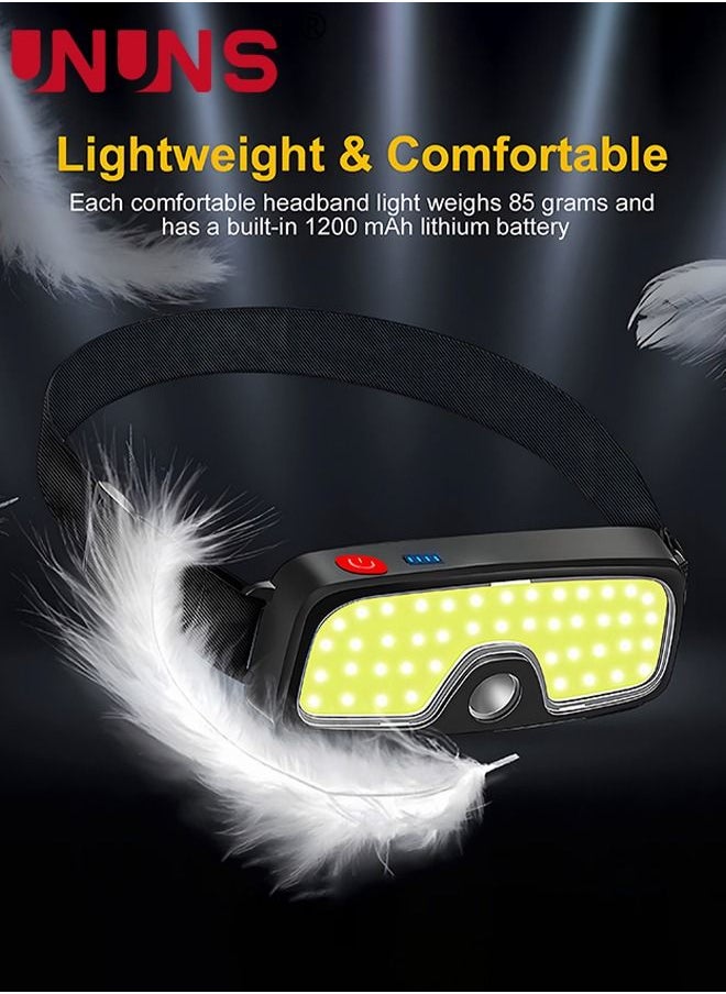 UNUNS Headlamp Flashlight,Rechargeable Headlight,Hands-Free Headlamps,LED Head Light Band,Strip Cob Headlamp,5000 Lumen Wide Beam,5 Lighting Modes,Waterproof Headlight For Camping Fishing Running Hiking  - Image 3