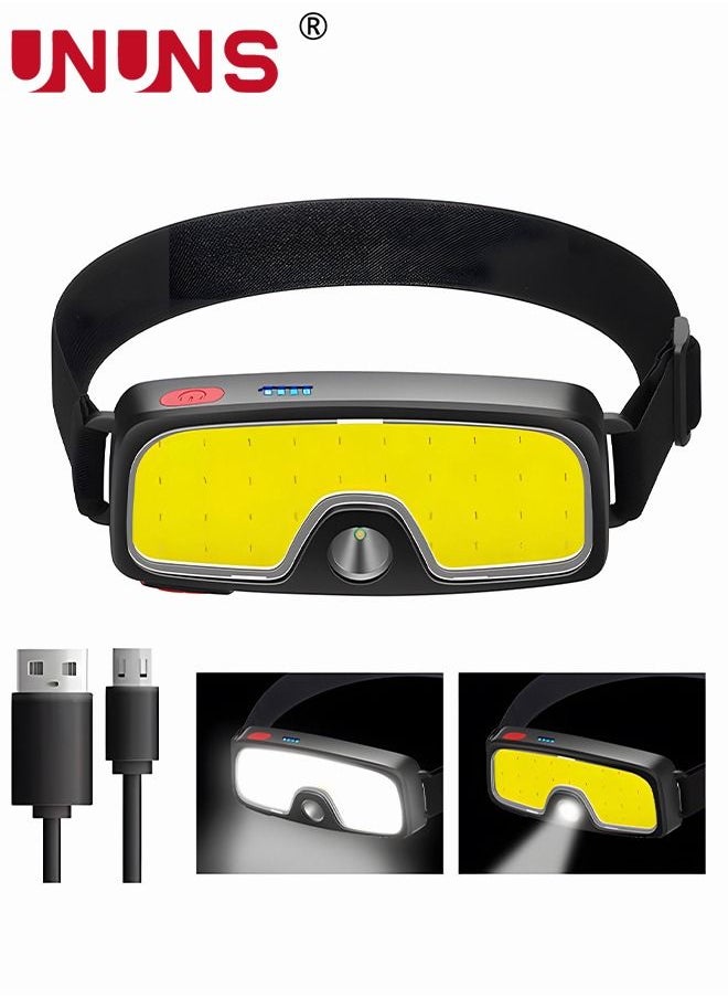 UNUNS Headlamp Flashlight,Rechargeable Headlight,Hands-Free Headlamps,LED Head Light Band,Strip Cob Headlamp,5000 Lumen Wide Beam,5 Lighting Modes,Waterproof Headlight For Camping Fishing Running Hiking  - Image 1