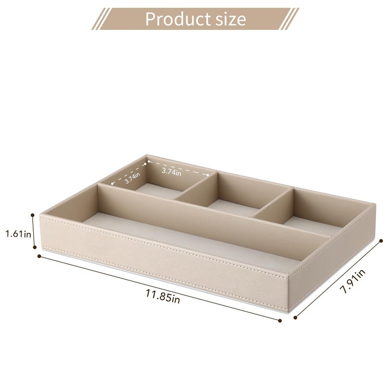 GORESE PU Leather Valet Tray, Stackable Jewelry Trays for Dresser, Drawer Nightstand Organizer Bedside Trays for Men Women, Entryway Desk Catchall Tray for Trinket, Key, Purse, Watch, Cologne, Beige - Image 2