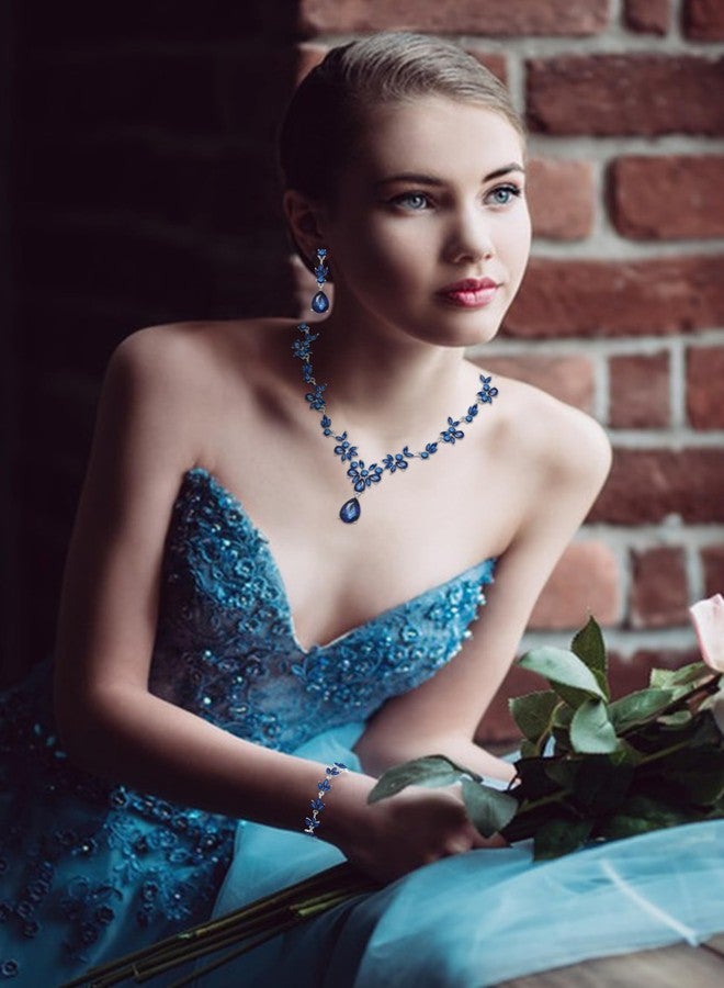 Paxuan Bridal Wedding Elegant Floral Jewelry Set for Women/Brides/Bridesmaids Crystal Jewelry Set for Wedding Prom Party Bridal Crystal Necklace Earrings Bracelet Set - Image 4