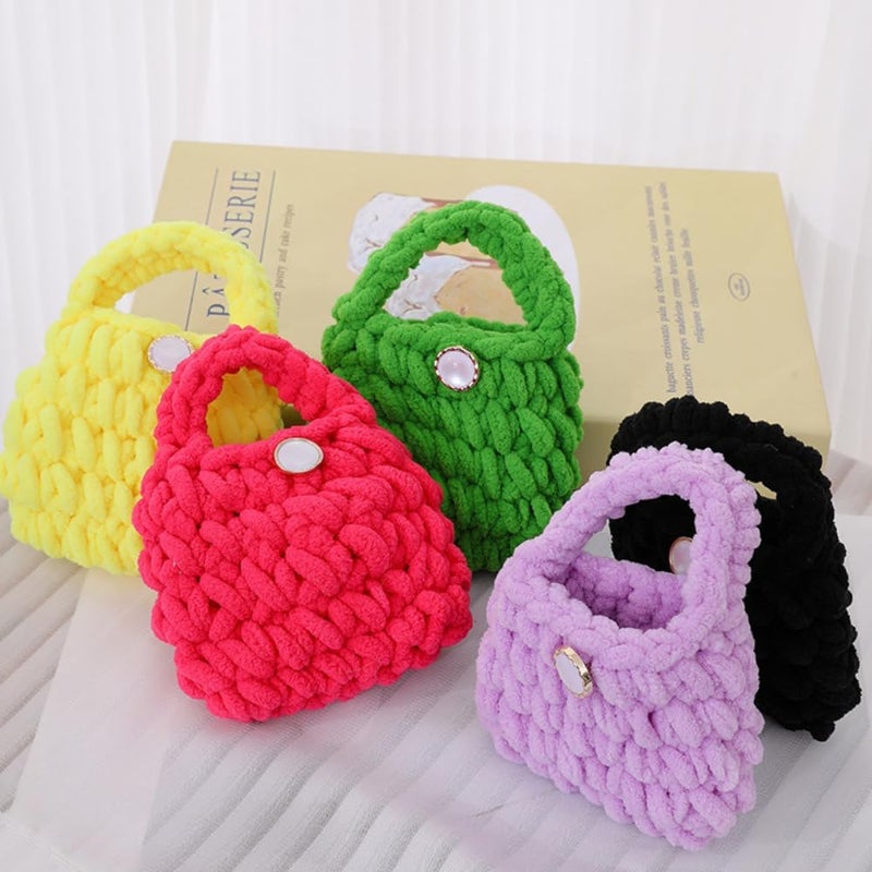 Glitters Plush Mini Handbag with Pearl Button - Pink Knitted Design (Peach) - Image 3