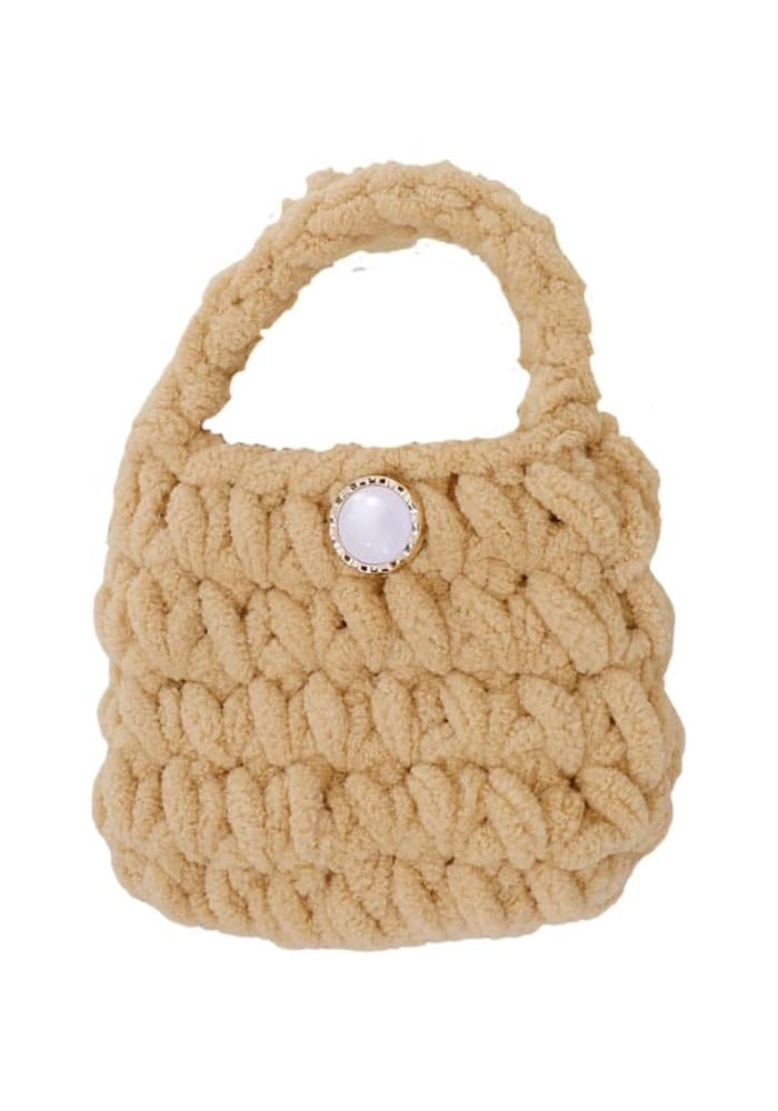 Glitters Plush Mini Handbag with Pearl Button - Pink Knitted Design (Peach) - Image 1