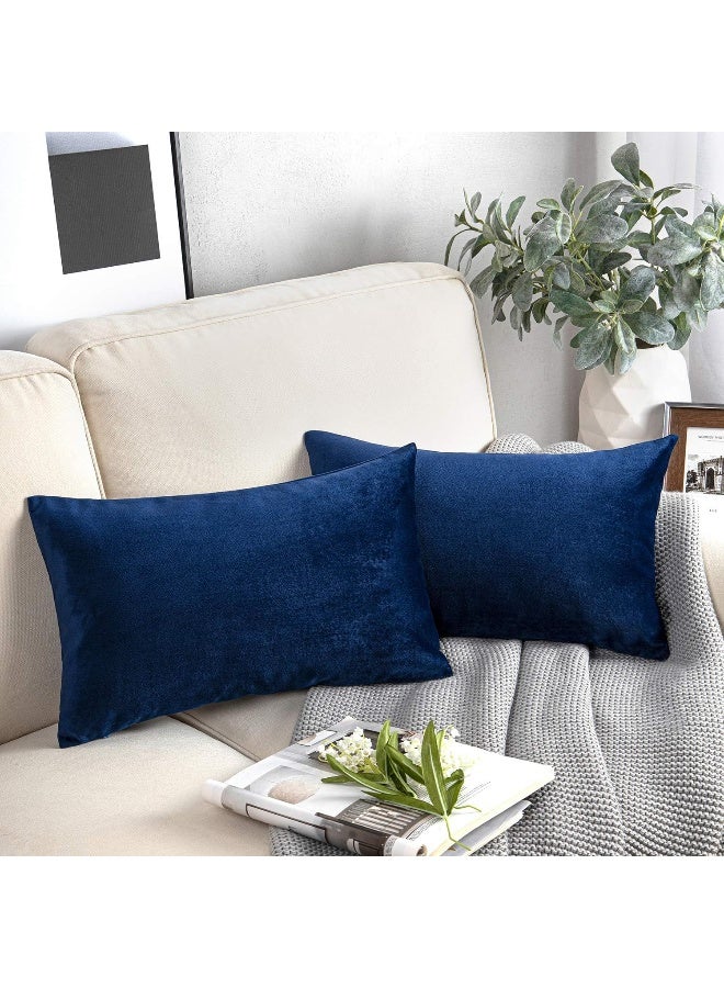 Phantoscope Pack of 2 Velvet Decorative Throw Pillow Covers Soft Solid Square Cushion Case for Couch Navy Blue 12 x 20 inches 30 x 50 cm - Image 3