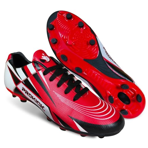 Prokick Ravager Football Shoes for Men | Soccer Shoe/Comfortable and Lightweight | Sports and Athletic Footwear with Synthetic Leather Having TPU Sole Soccer Stud Shoes RED/Black - Image 1